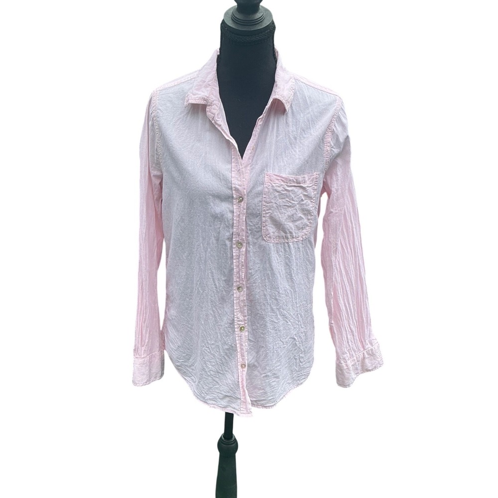 Lola River Pink Button Down Shirt Cotton Long Sleeve Blouse Pastel Top Womens M